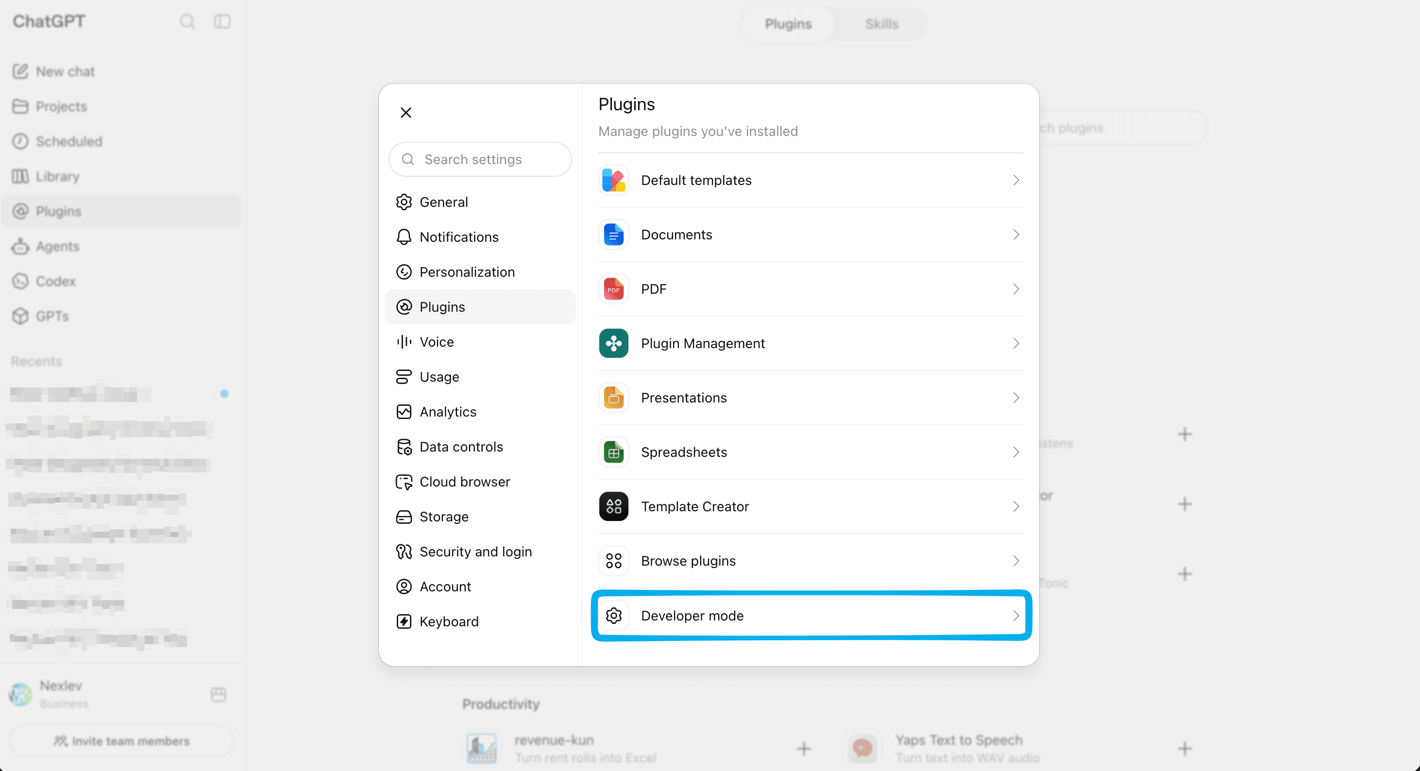 ChatGPT Settings → Plugins → Developer mode